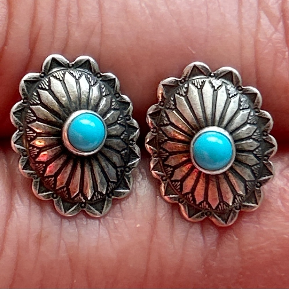 Vintage Southwestern Turquoise Sterling Silver Concho Earrings
